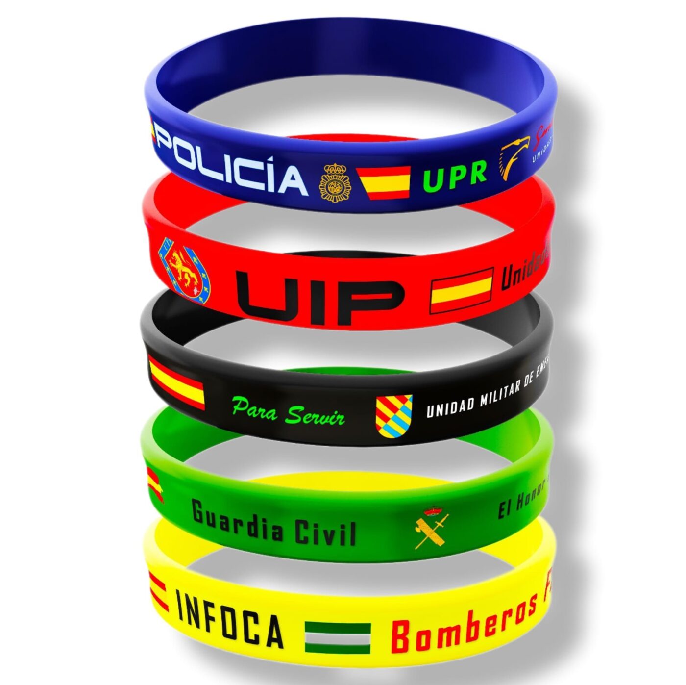 pulsera_silicona_goma_pvc_tela_tejida_mano_wristbands_silicone_muñeca_españa_militar_personalizada_policia_guardia_civil