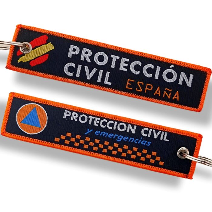 llavero_protección_civil_emergencias_negro_naranja_españa_tejido_bordado