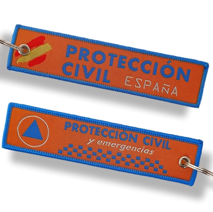 llavero_proteccion_civil_emergencias_negro_naranja_espana_tejido_bordado