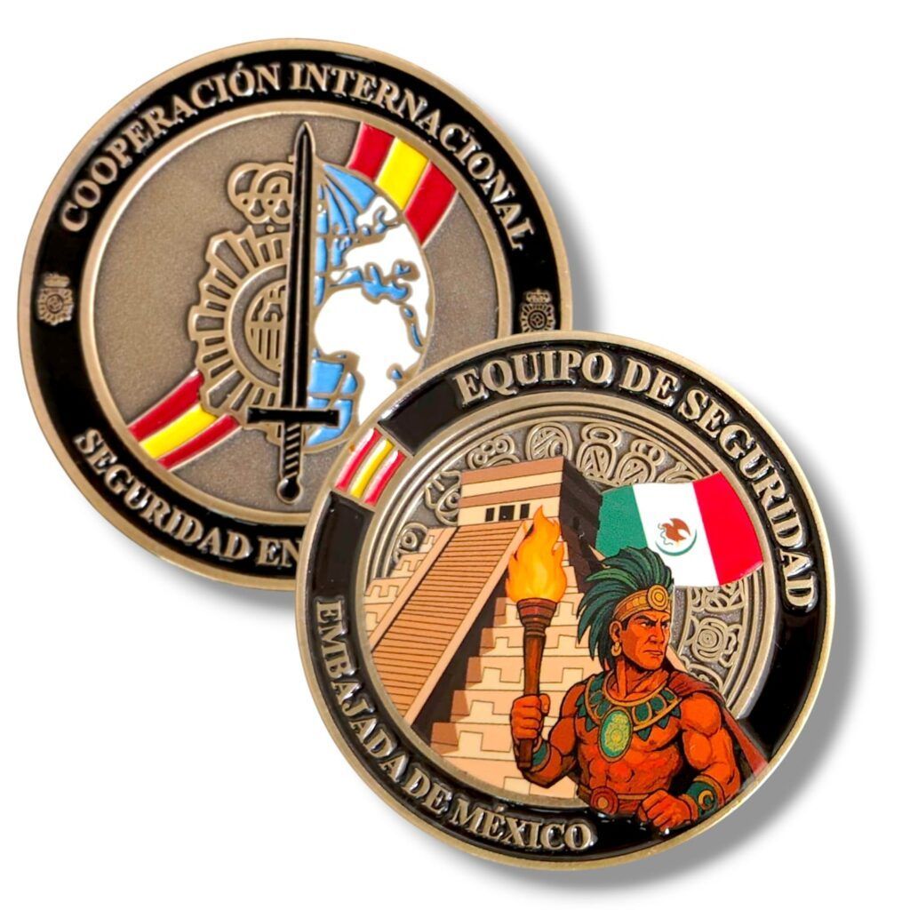 moneda_policia_nacional_embajada_méxico_división_cooperación_internacional_seguridad_embajadas_maya_azteca