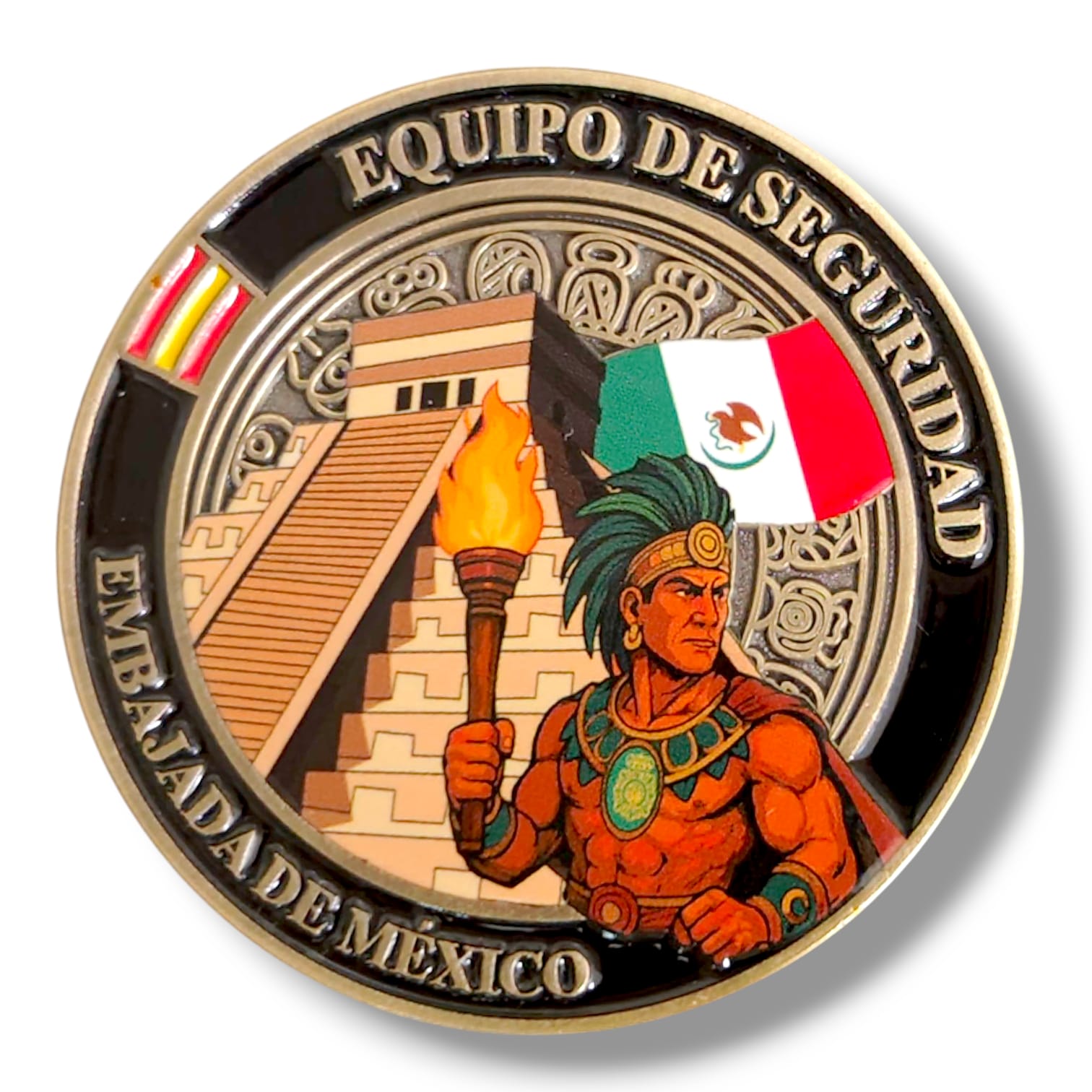 moneda_policia_nacional_embajada_méxico_división_cooperación_internacional_seguridad_embajadas_maya_azteca