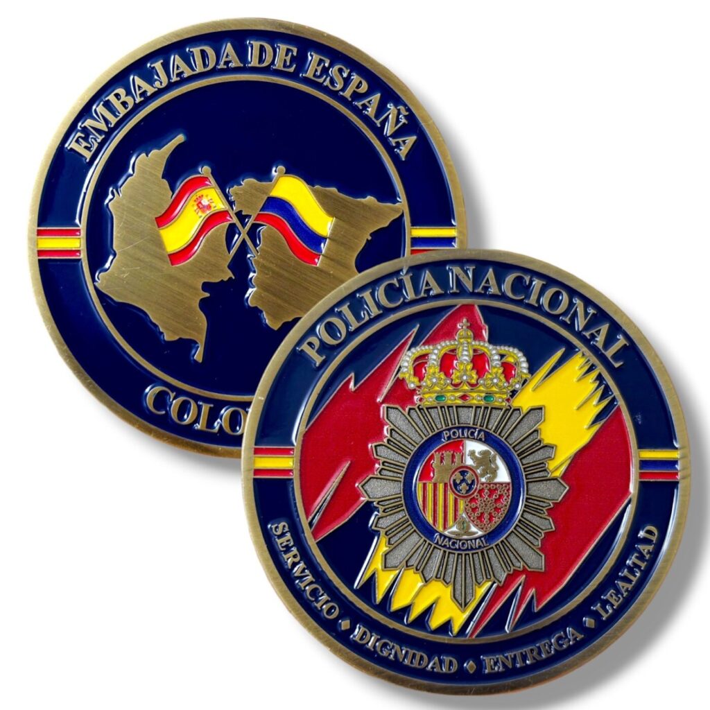 Moneda Policía Nacional Embajada Colombia 6 cm - doble cara