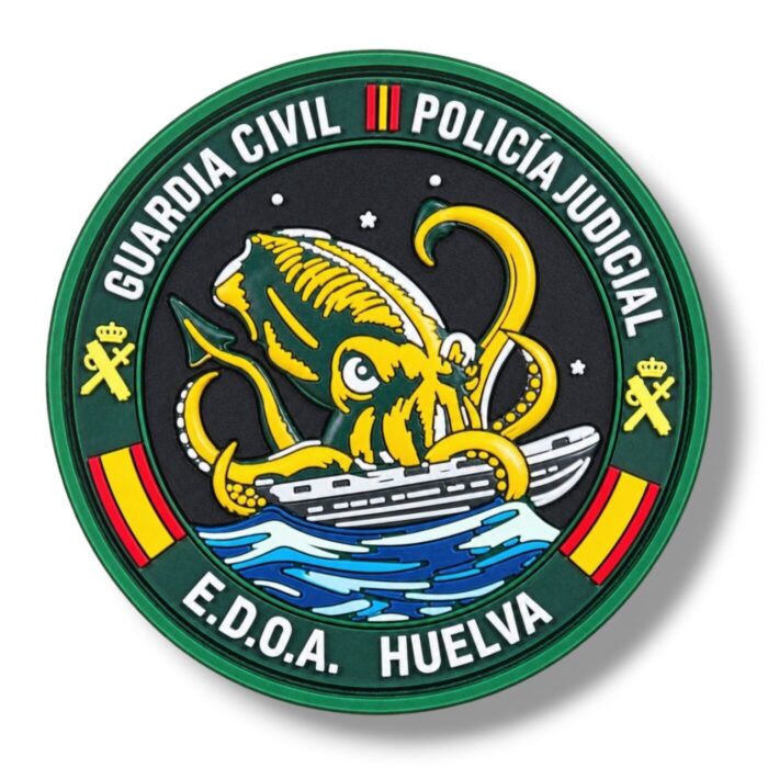 Parche Guardia Civil Policía Judicial E.D.O.A. Huelva en PVC con velcro, embarcación y olas azules