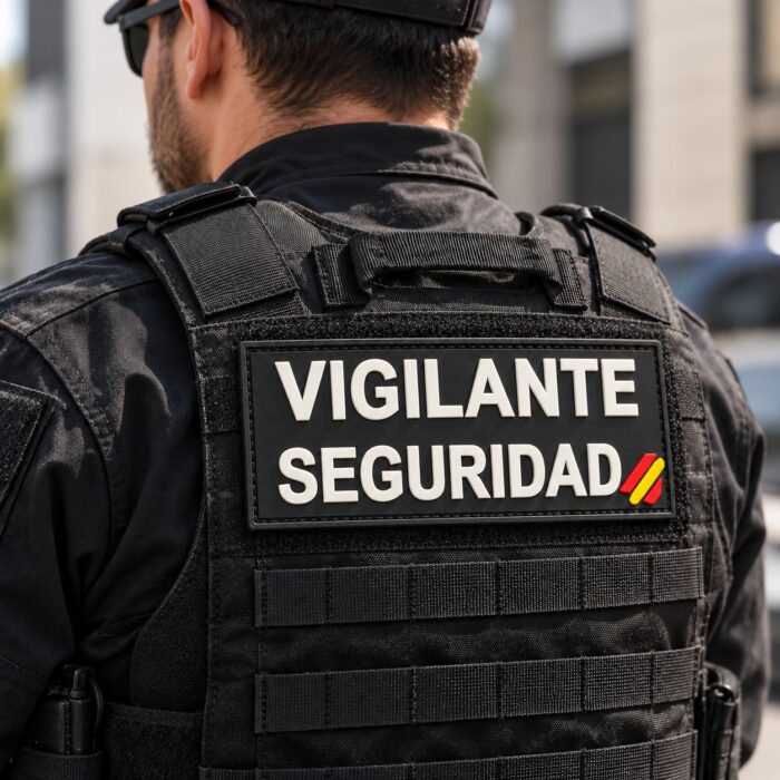 Parche Vigilante de Seguridad Privada luminiscente de espalda en chaleco de día