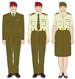 Ilustraciones de las modalidades A, B y C del uniforme de trabajo del Ejército de Tierra